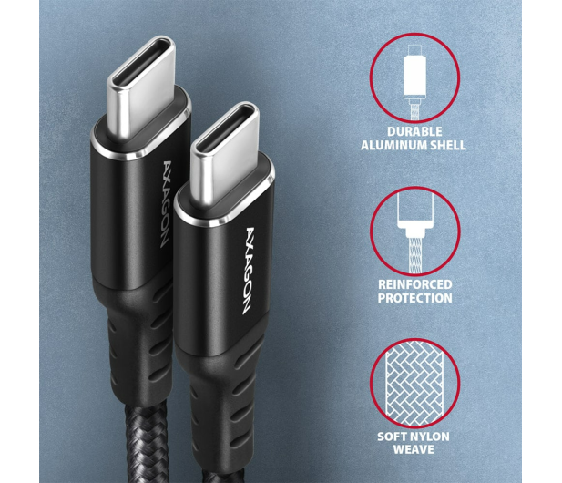 AXAGON BUCM-CM15AB Kabel USB-C - USB-C 2.0, 1.5m, PD 60W, 3A, ALU, oplot Czarny - 1353467 - zdjęcie 4